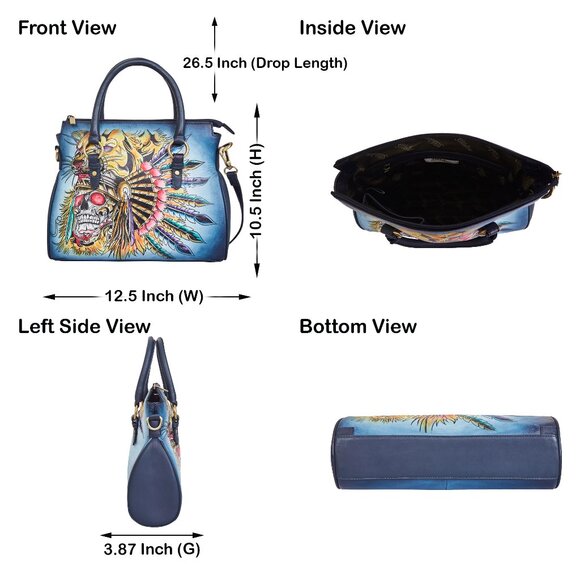 Leather Hand Painted Tote Bag – Ladies Top Handle Handbag, Crossbody Bag - Picture 3 of 9